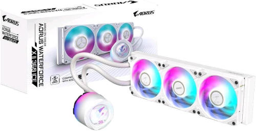 GIGABYTE AORUS WATERFORCE X II 360 ICE AIO LIQUID CPU COOLER - VENTOLE ARGB 3 x 120mm DISPLAY LCD A COLORI COMPLETO- MECCANISMO DI BLOCCAGGIO MAGNETICO- DAISY-CHAIN INTEL 1700/1200/115X AMD TR4/AM5/AM4/STR5 BIANCO